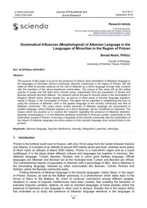 Grammatical Influences (Morphological) of Albanian Language in the Languages of Minorities in the Region of Prizren