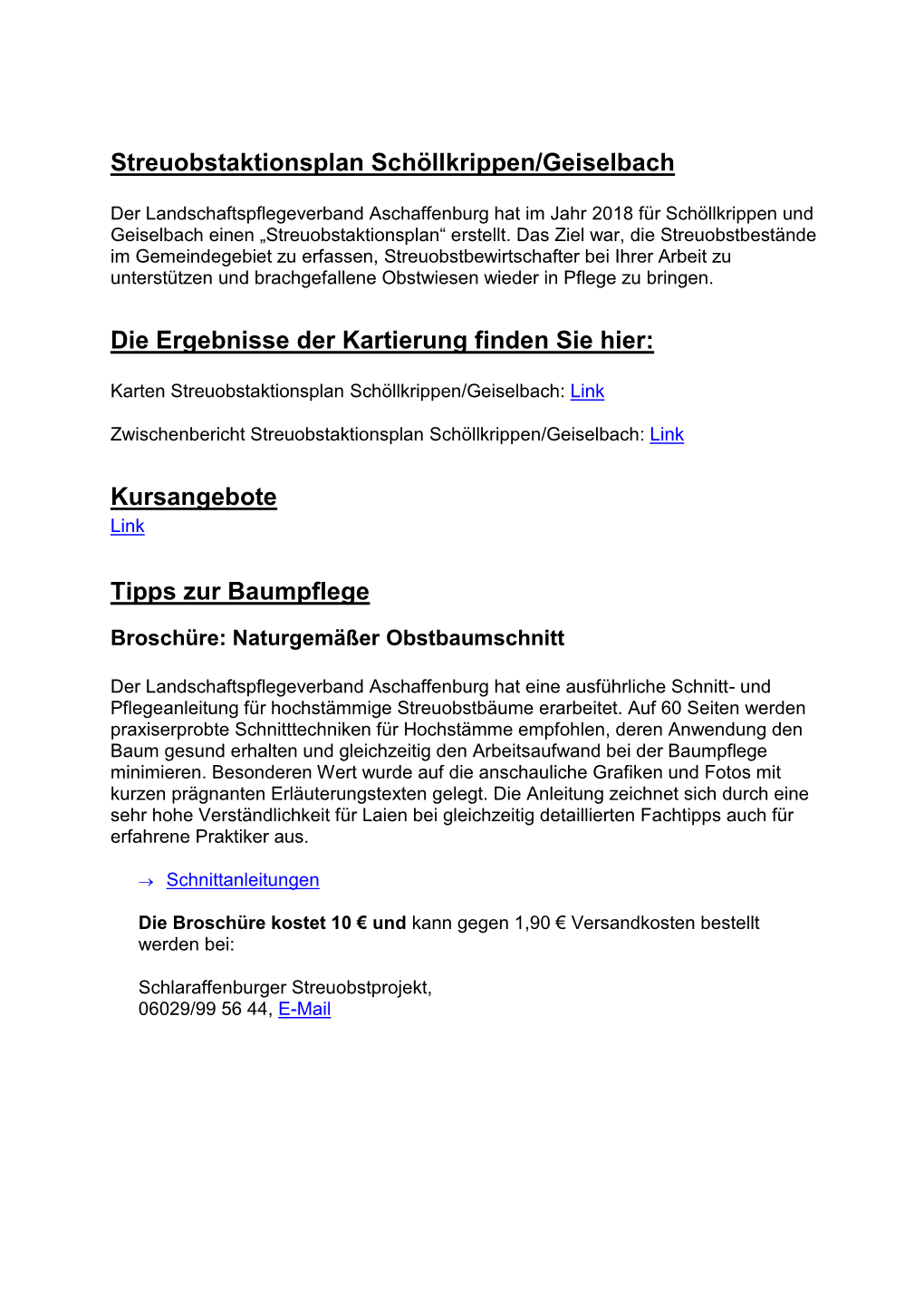 Streuobstaktionsplan Schöllkrippen/Geiselbach Die Ergebnisse Der Kartierung Finden Sie Hier