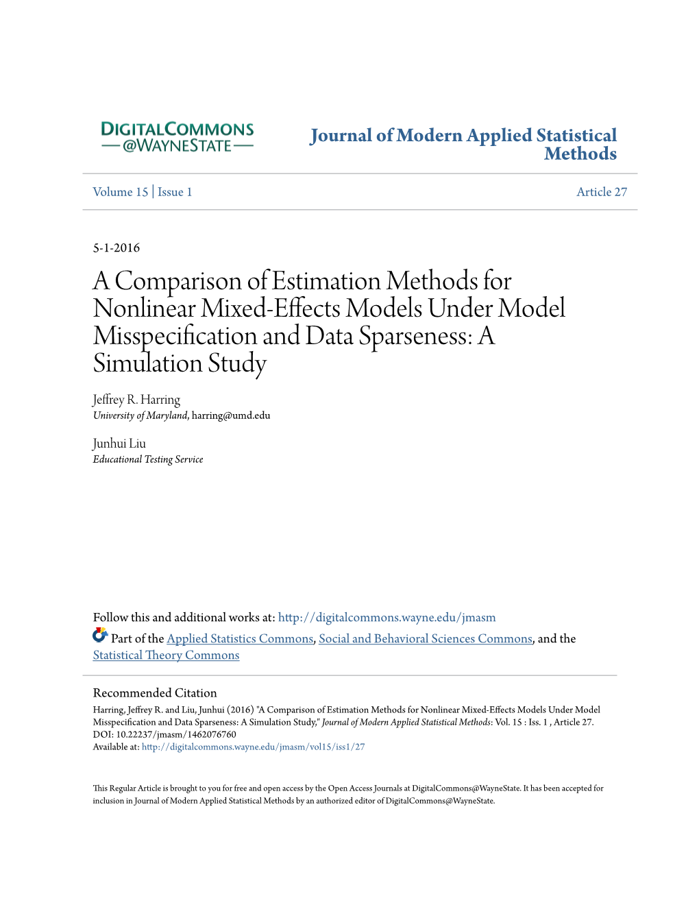 A Comparison of Estimation Methods for Nonlinear Mixed-Effects Models Under Model Misspecification and Data Sparseness: a Simulation Study Jeffrey R