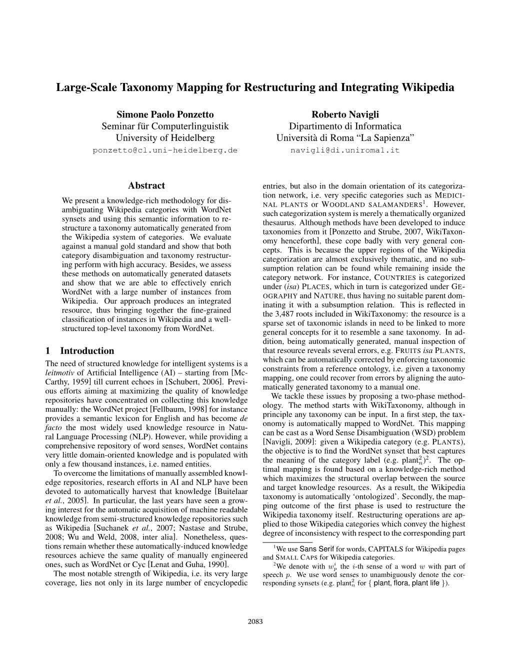 Large-Scale Taxonomy Mapping for Restructuring and Integrating Wikipedia