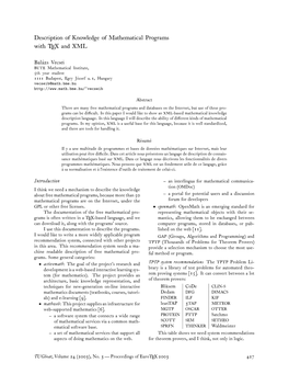 Description of Knowledge of Mathematical Programs with TEX and XML