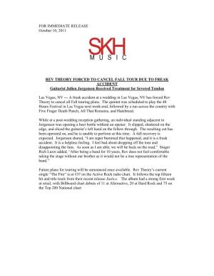 FOR IMMEDIATE RELEASE October 10, 2011 REV THEORY FORCED