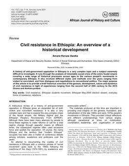 Civil Resistance in Ethiopia: an Overview of a Historical Development