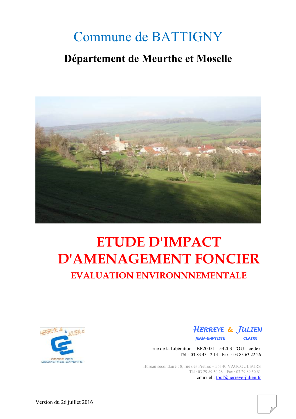 Commune De BATTIGNY ETUDE D'impact D'amenagement