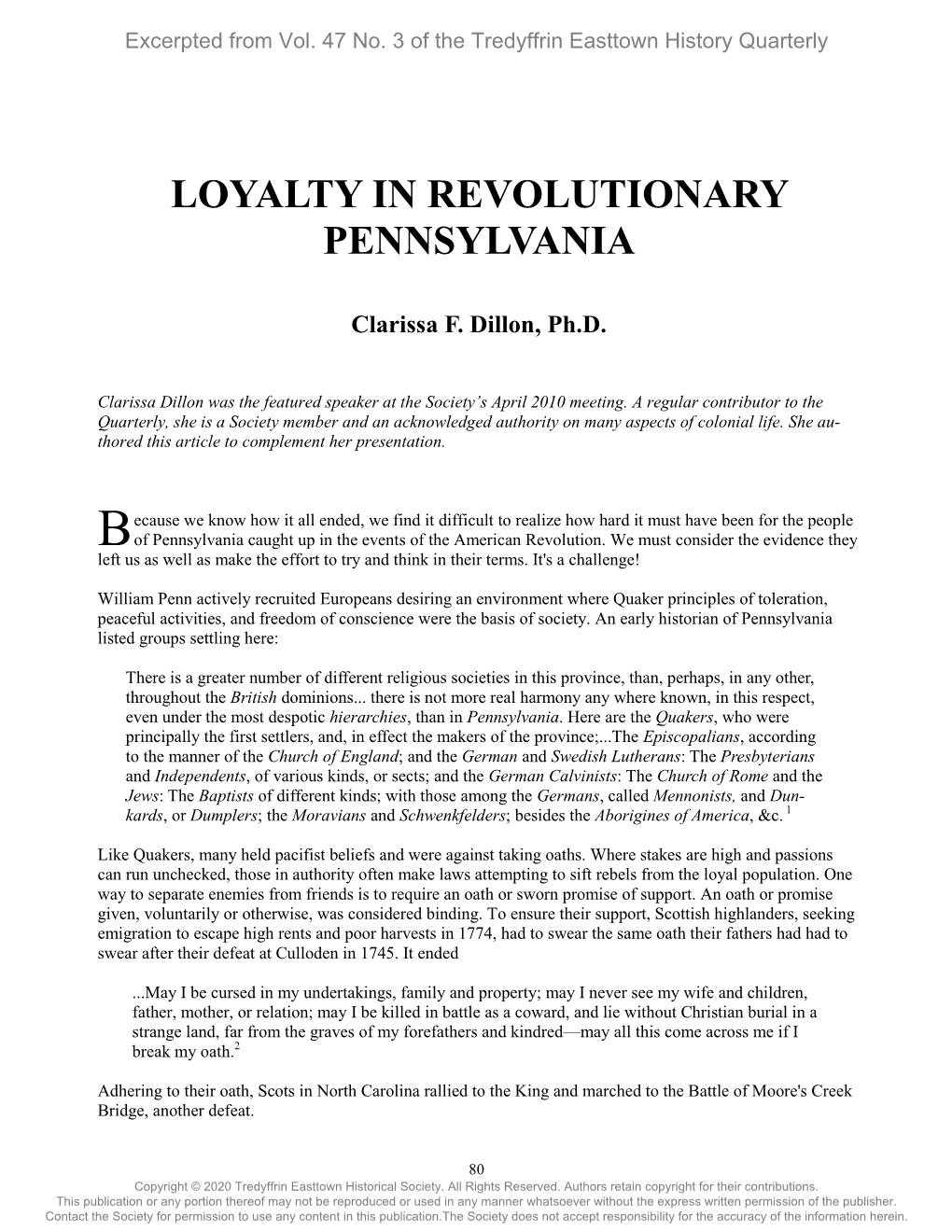 Loyalty in Revolutionary Pennsylvania