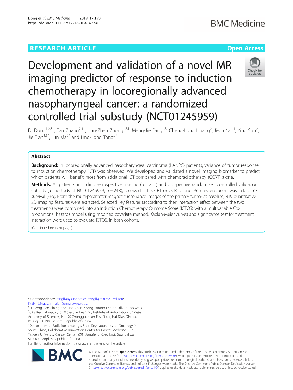 Development and Validation of a Novel MR Imaging Predictor of Response