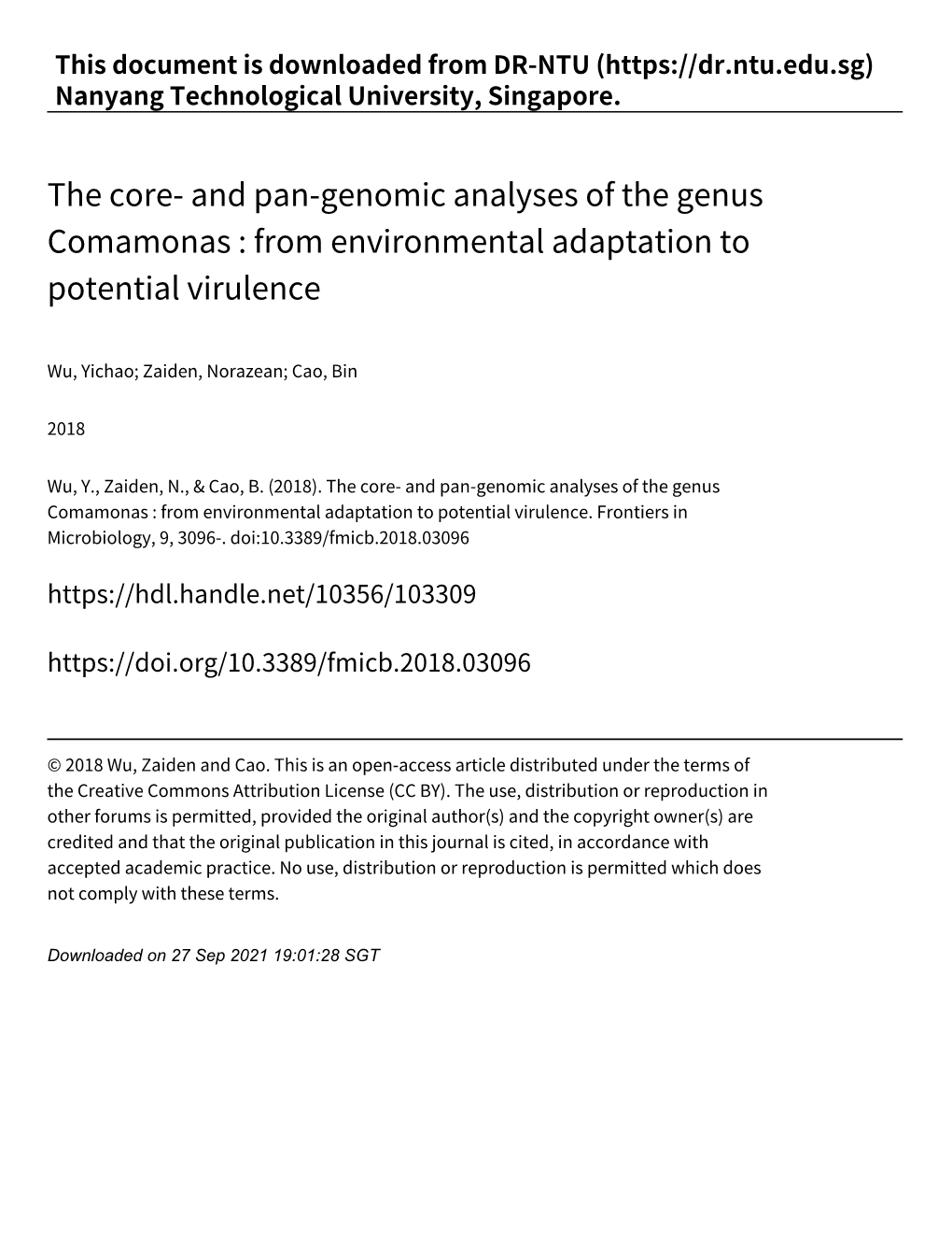 And Pan‑Genomic Analyses of the Genus Comamonas : from Environmental Adaptation to Potential Virulence