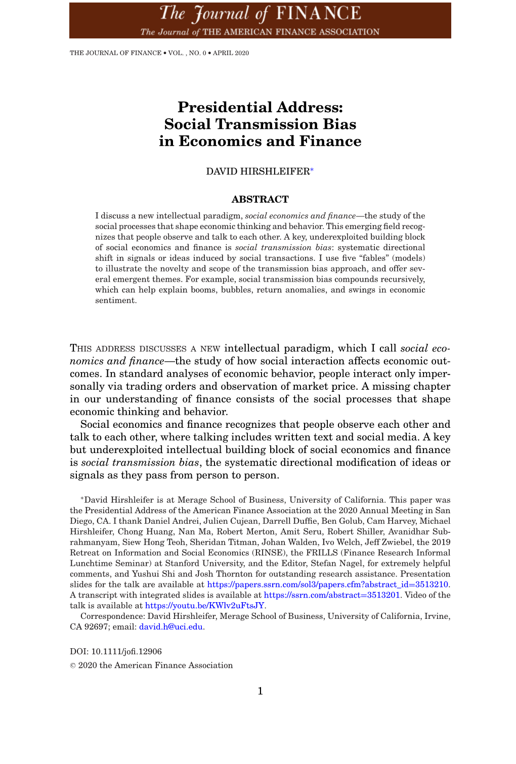 Social Transmission Bias in Economics and Finance