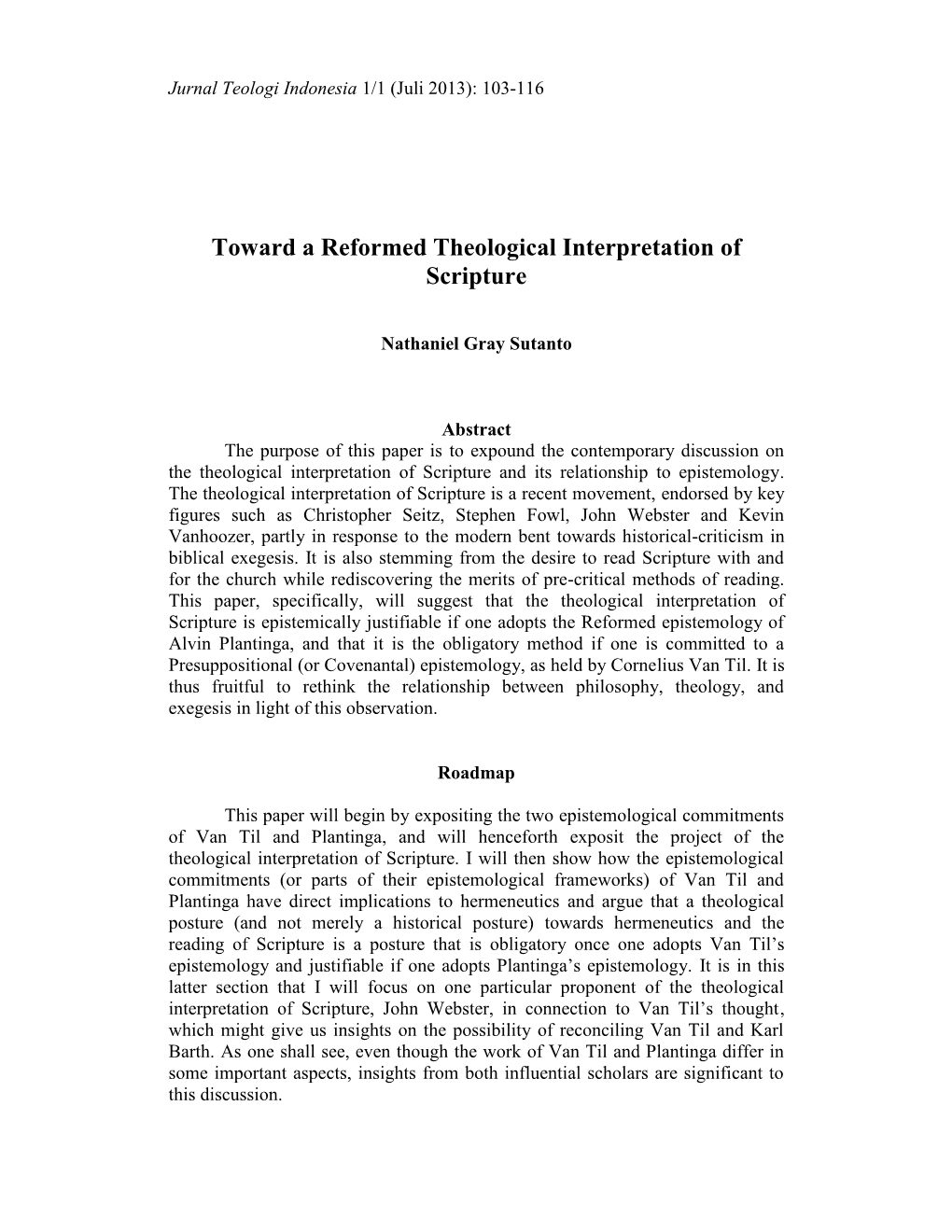 Toward a Reformed Theological Interpretation of Scripture