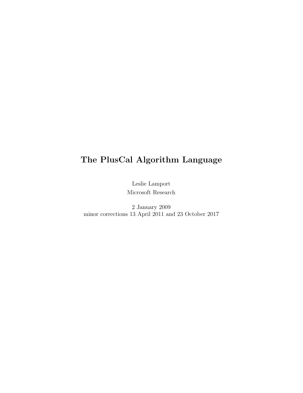 The Pluscal Algorithm Language