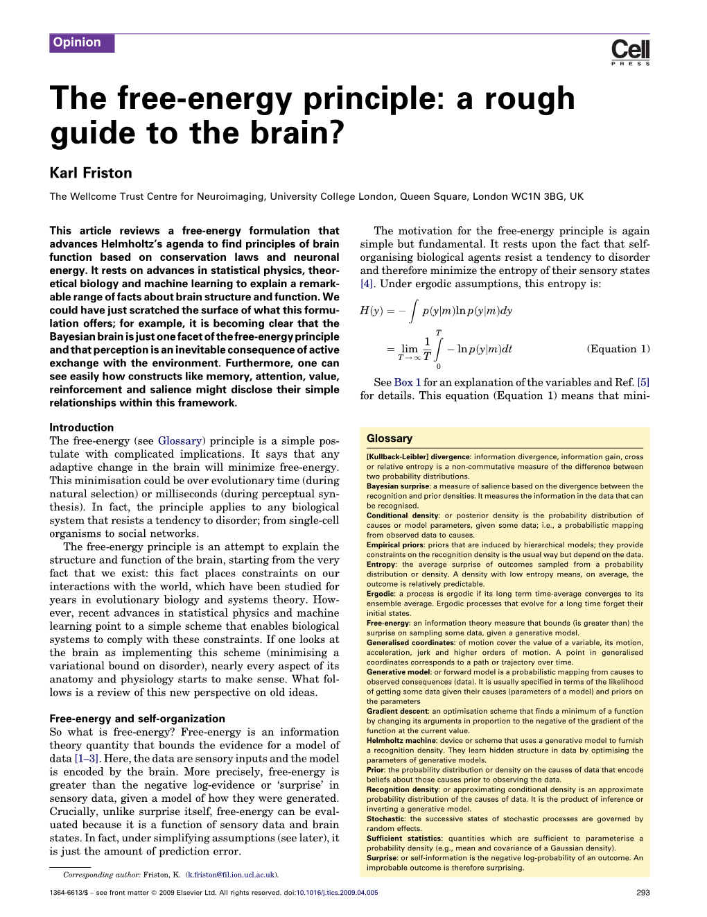 The Free-Energy Principle: a Rough Guide to the Brain?