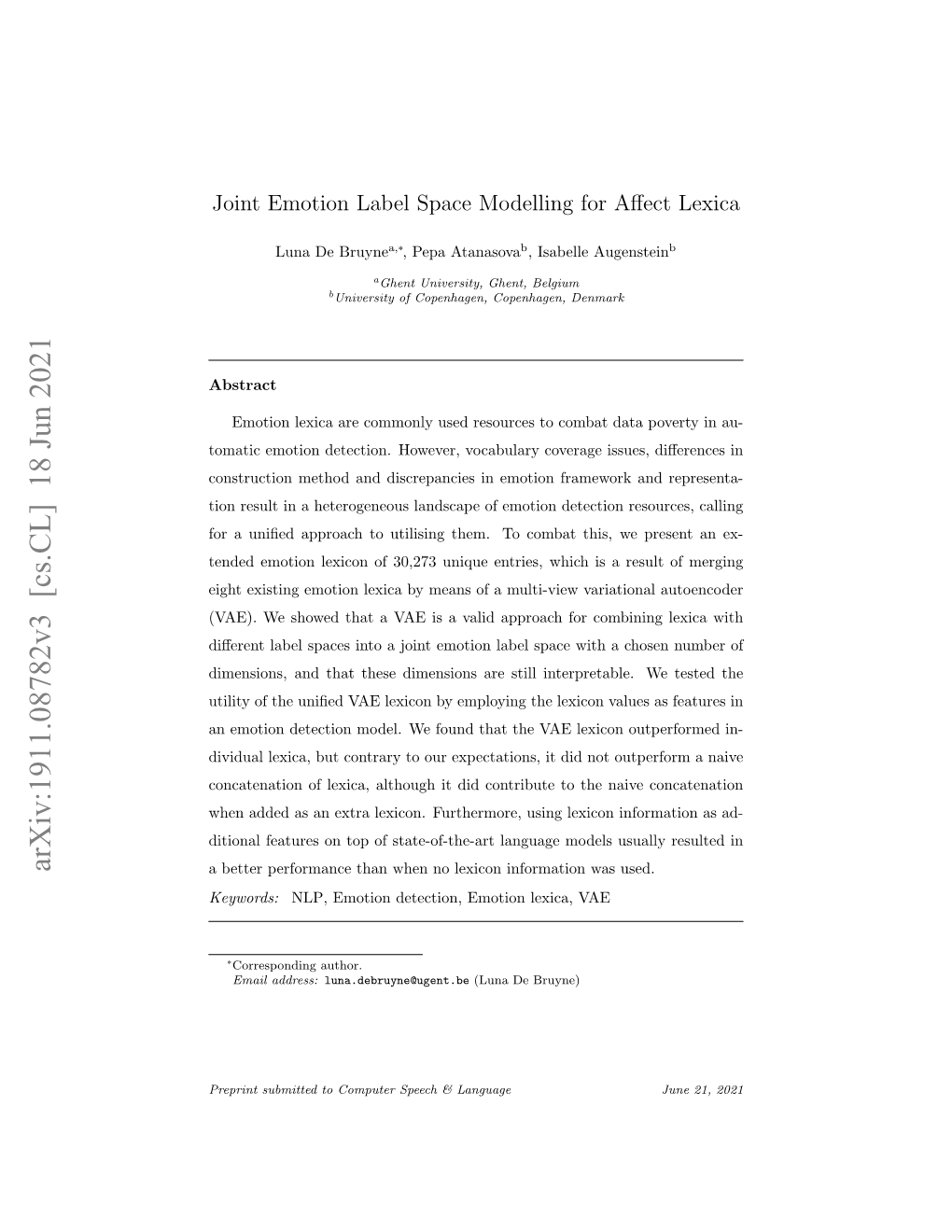 Joint Emotion Label Space Modelling for Affect Lexica