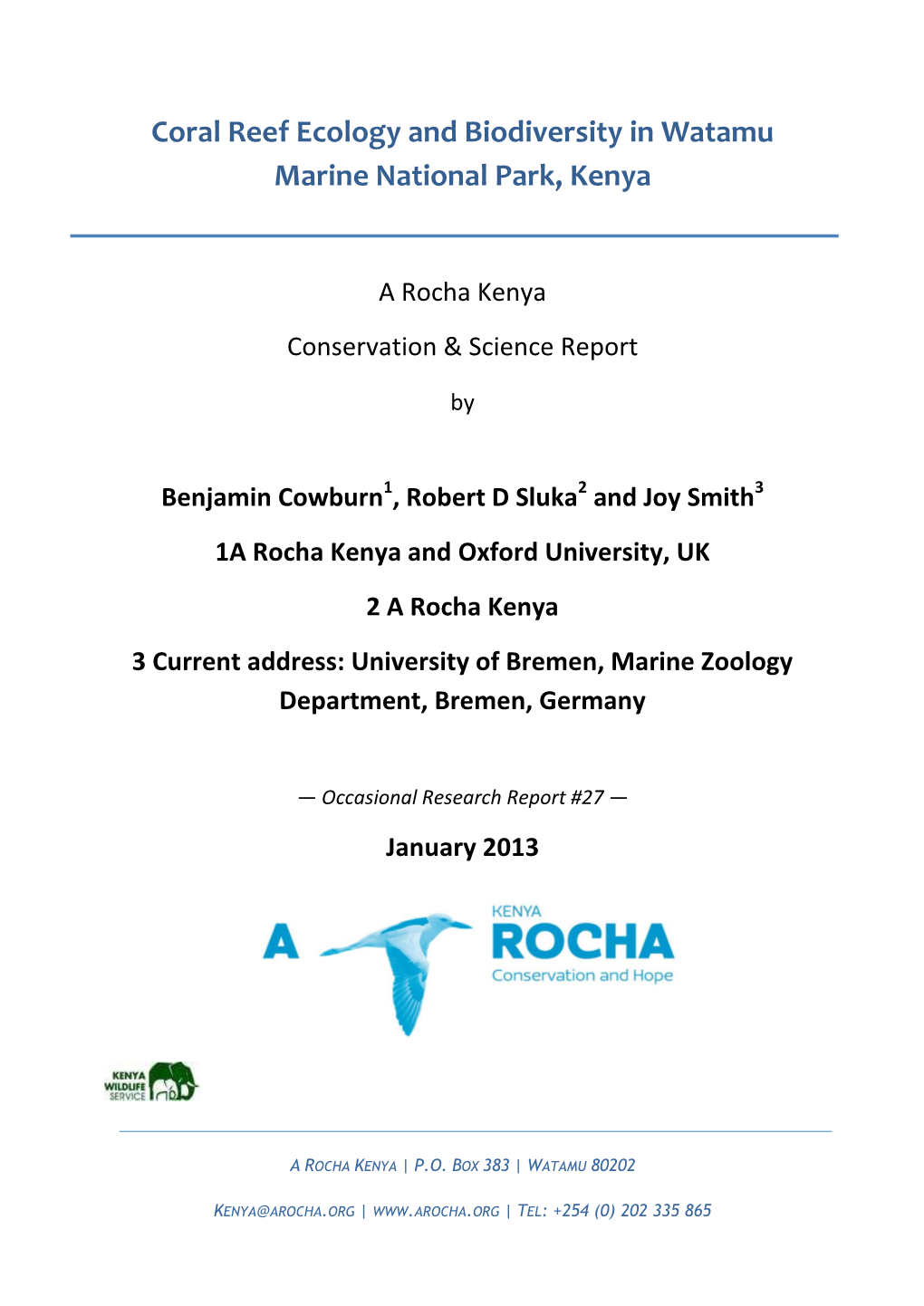 Coral Reef Ecology and Biodiversity in Watamu Marine National Park, Kenya