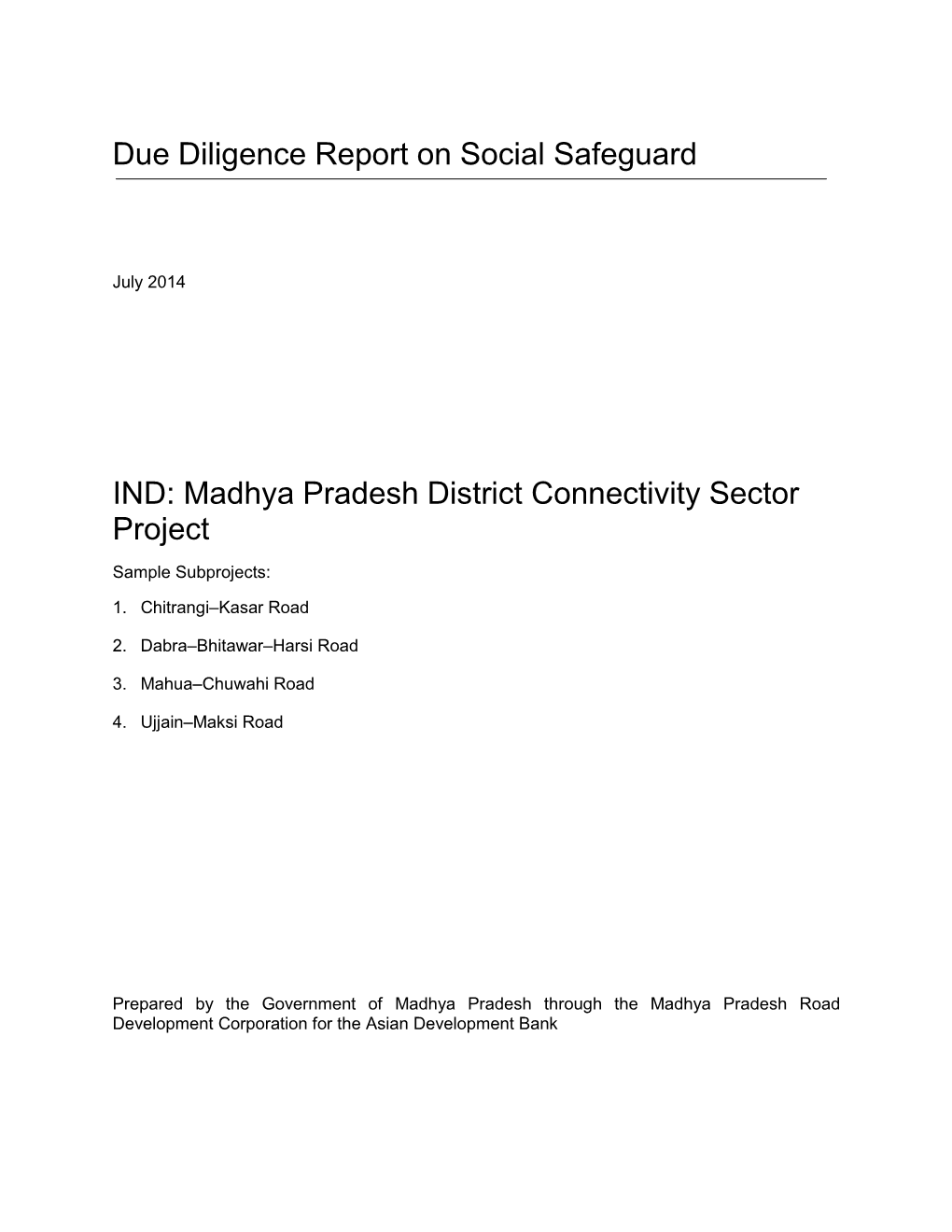 47270-001: Due Diligence Report on Social Safeguards