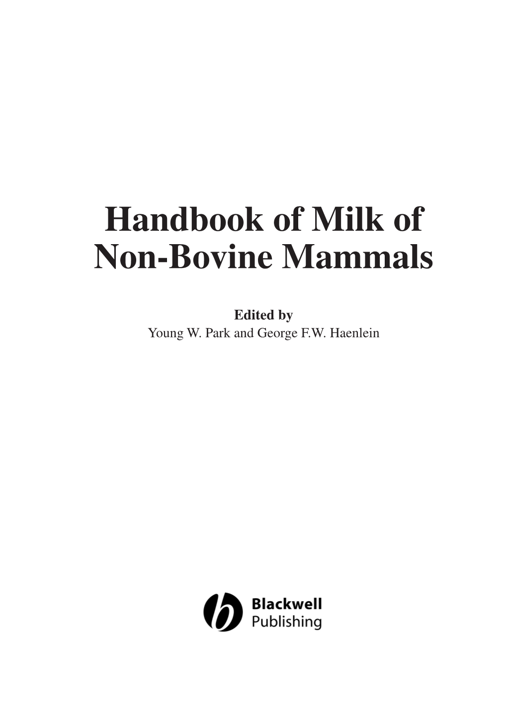 Handbook of Milk of Non-Bovine Mammals