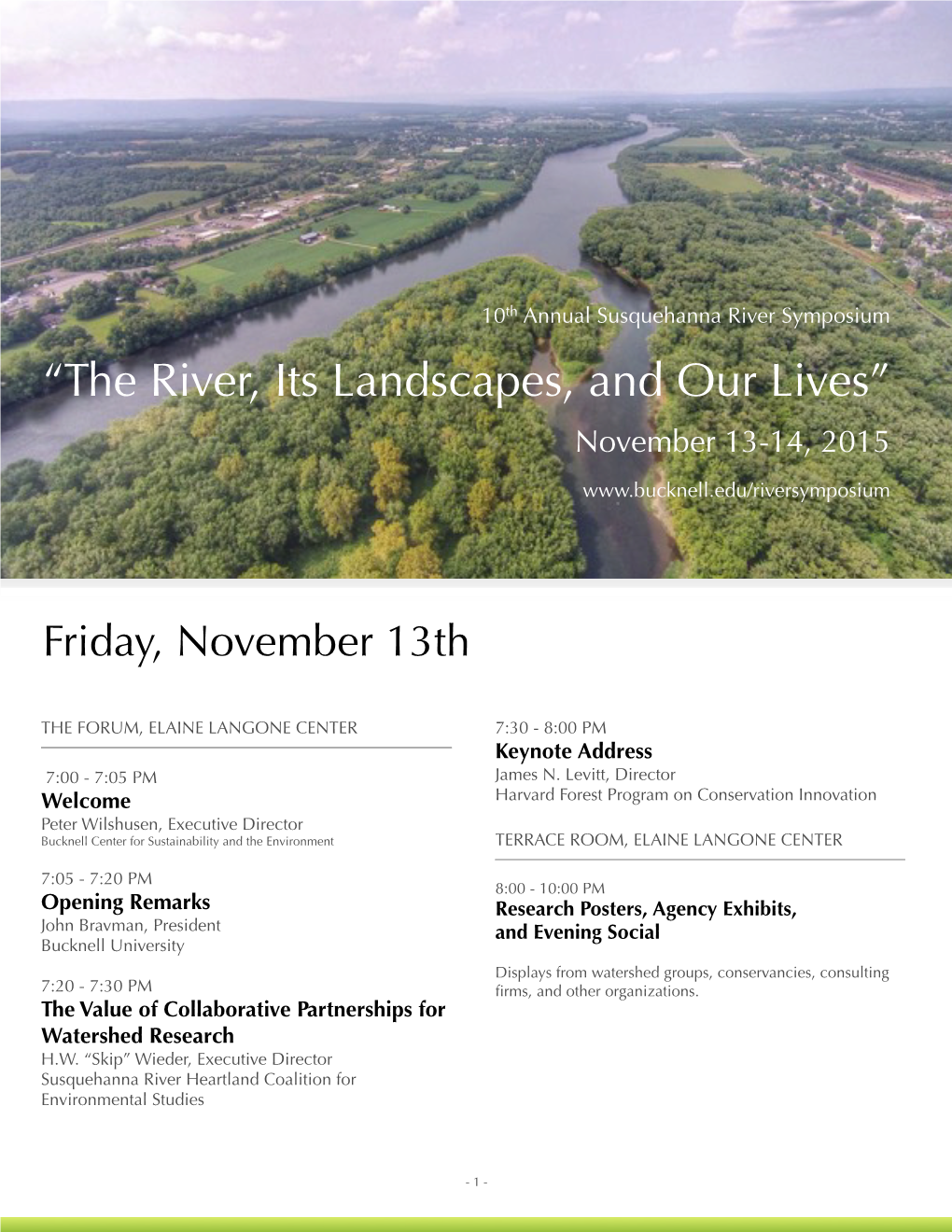 “The River, Its Landscapes, and Our Lives” November 13-14, 2015
