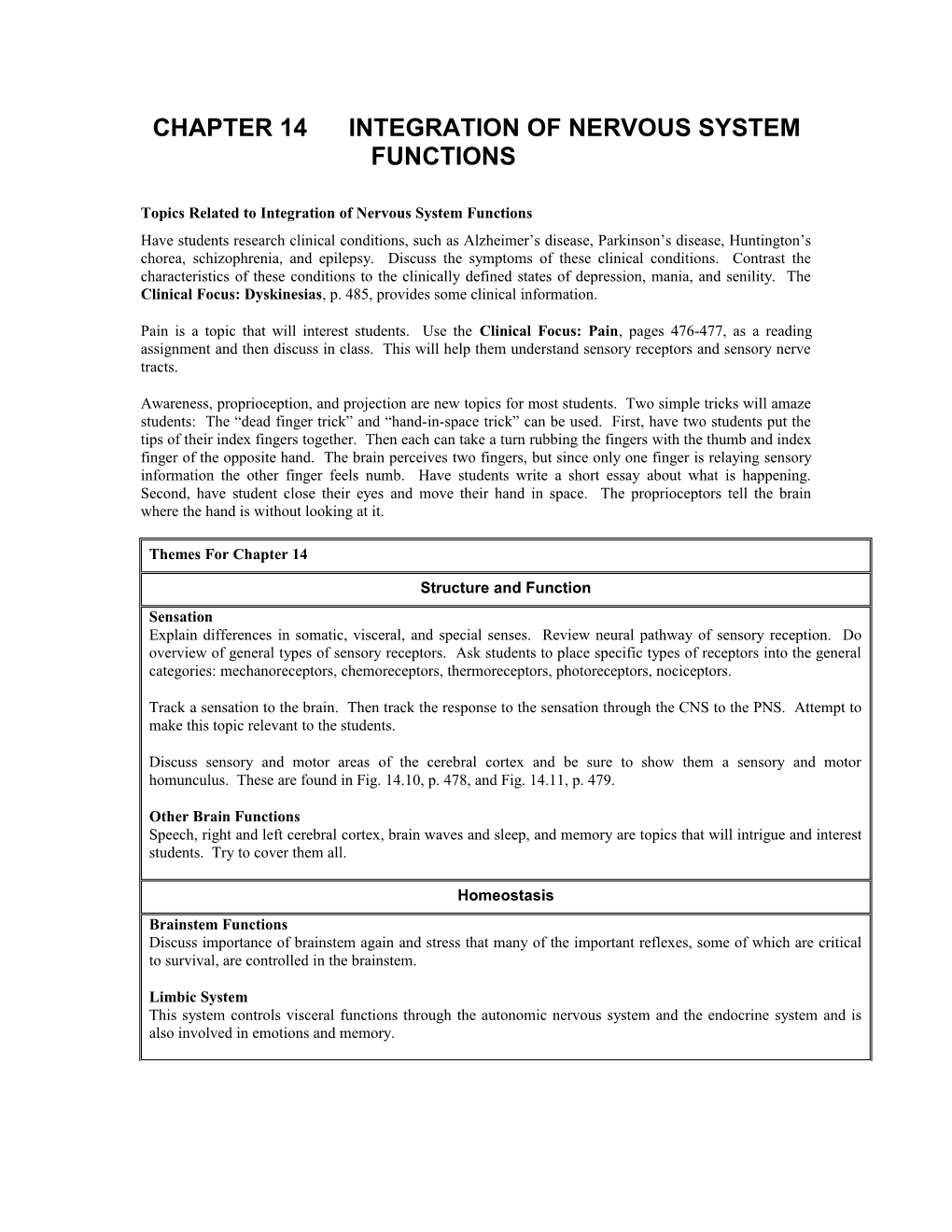 Chapter 14 Integration of Nervous System