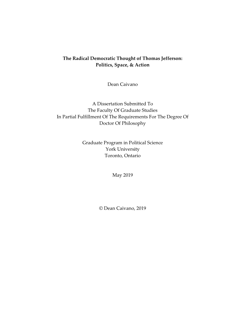 The Radical Democratic Thought of Thomas Jefferson: Politics, Space, & Action