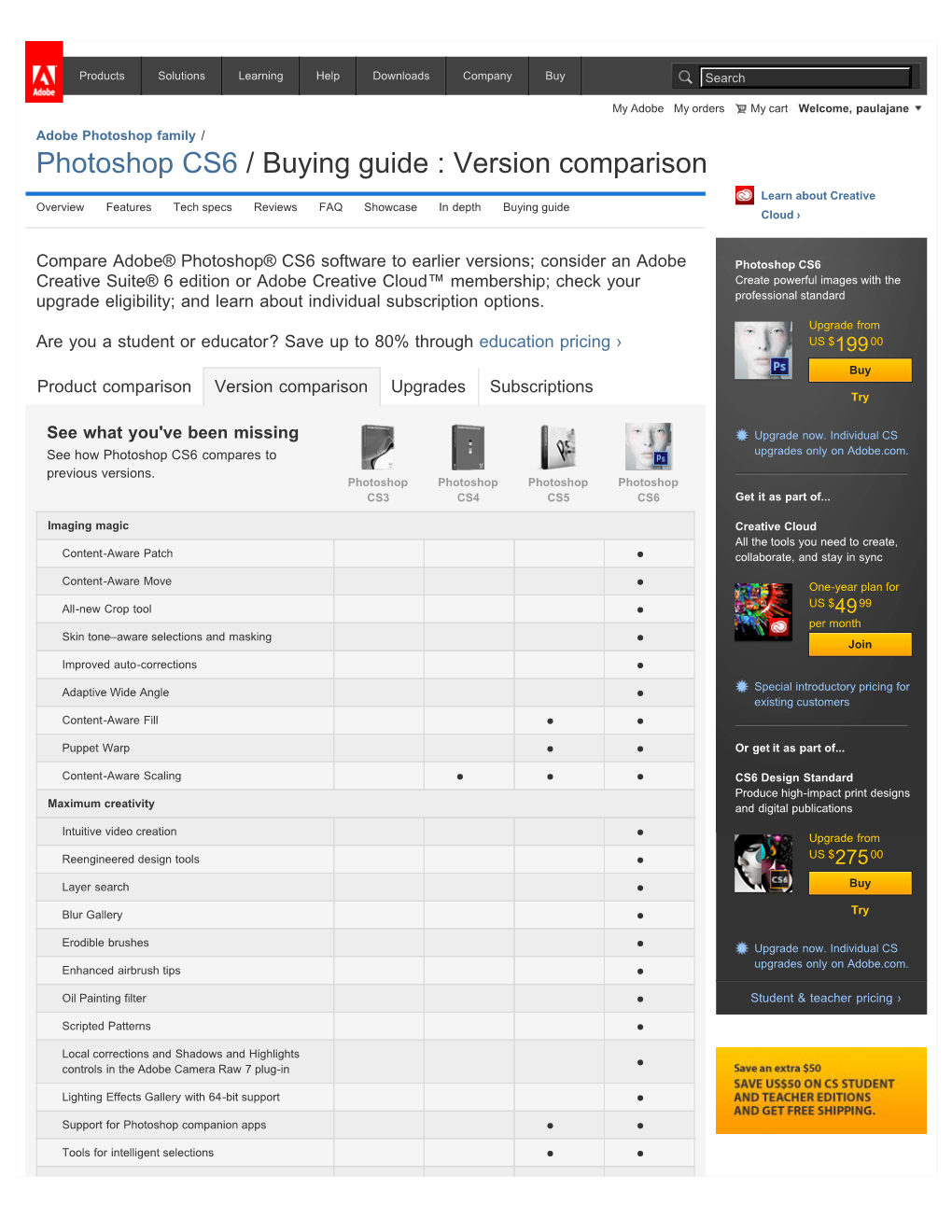 Buying Guide : Version Comparison | Adobe Photoshop