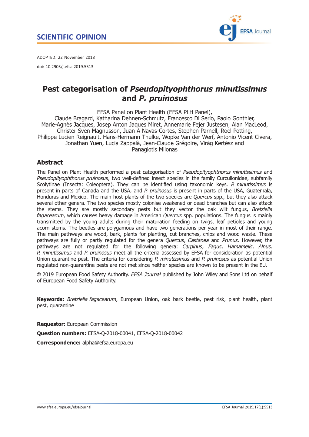 Pest Categorisation of Pseudopityophthorus 