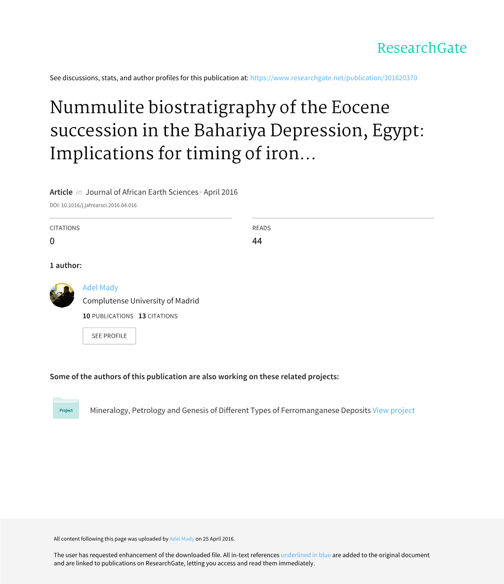 Nummulite Biostratigraphy of the Eocene Succession in the Bahariya Depression, Egypt: Implications for Timing of Iron