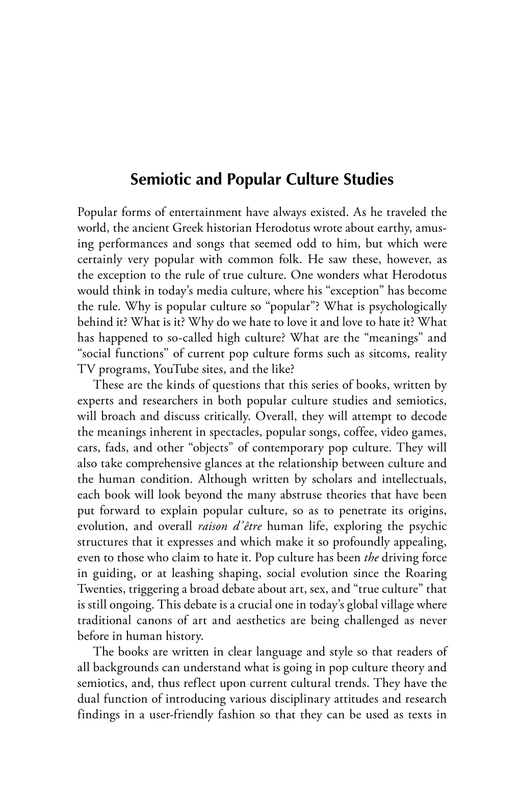 Semiotic and Popular Culture Studies