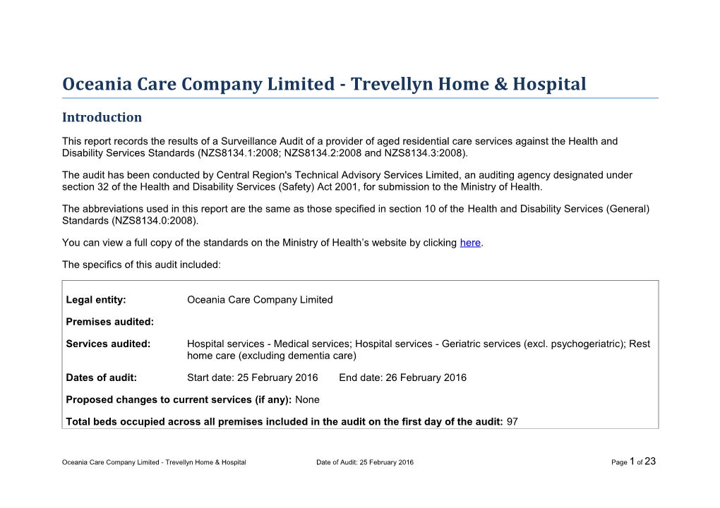 Oceania Care Company Limited - Trevellyn Home & Hospital