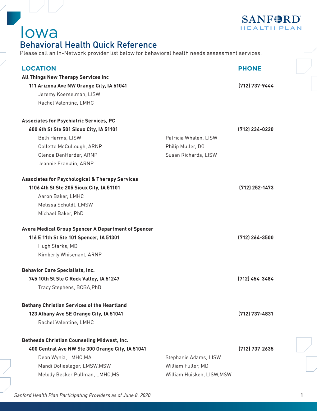 Behavioral Health Quick Reference Please Call an In-Network Provider List Below for Behavioral Health Needs Assessment Services