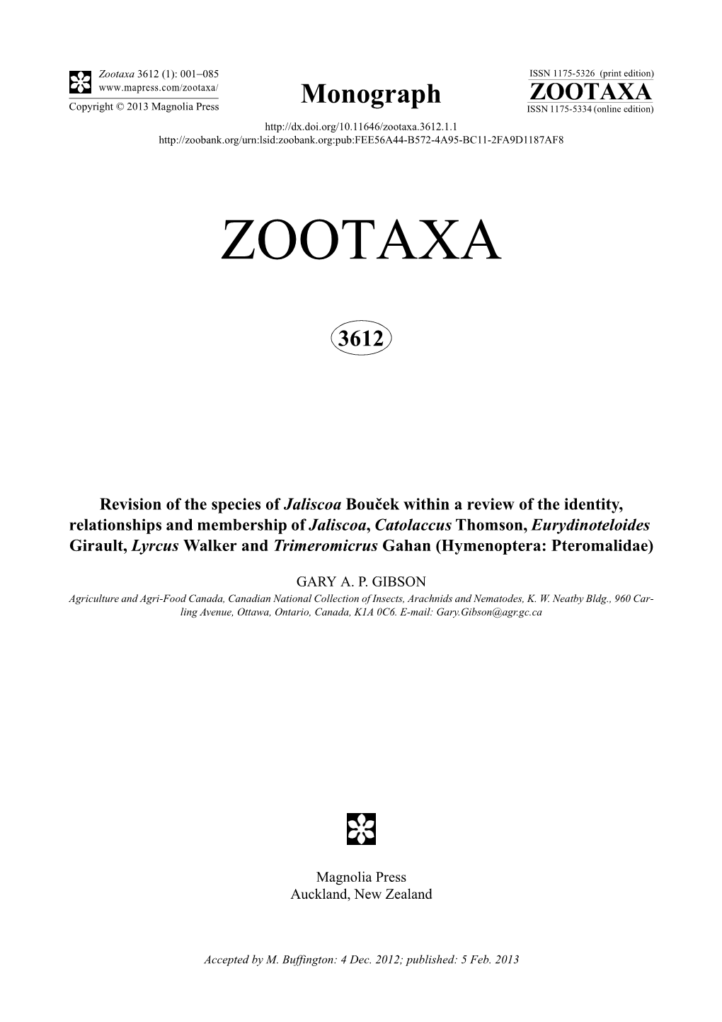 Revision of the Species of Jaliscoa Bouček Within a Review of The