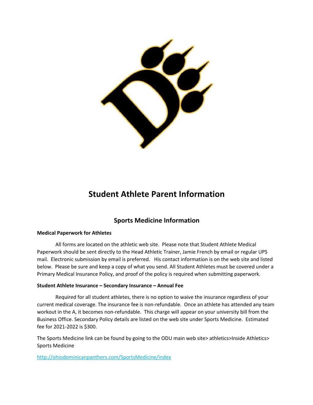 Student Athlete Parent Information