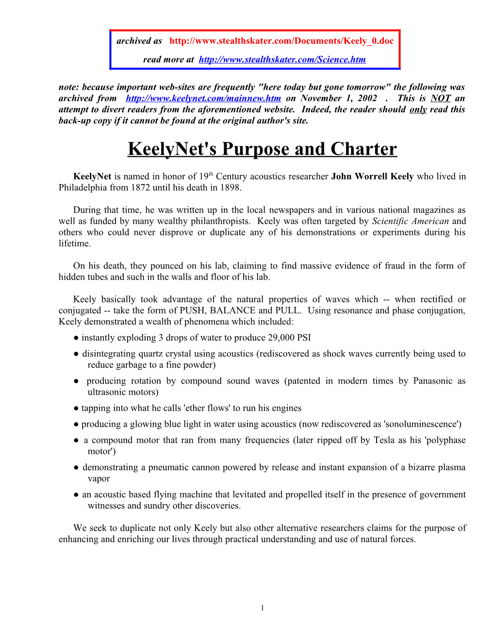 Keelynet's Purpose and Charter