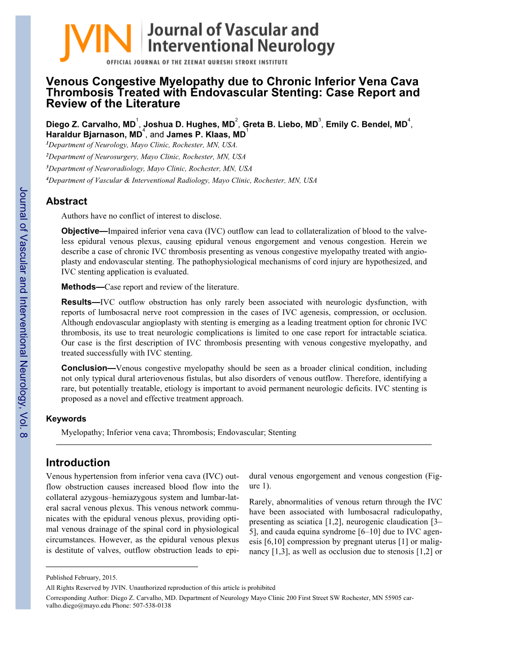 Venous Congestive Myelopathy Due to Chronic Inferior Vena Cava Thrombosis Treated with Endovascular Stenting: Case Report and Review of the Literature