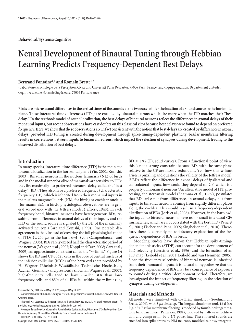 Neural Development of Binaural Tuning Through Hebbian Learning Predicts Frequency-Dependent Best Delays
