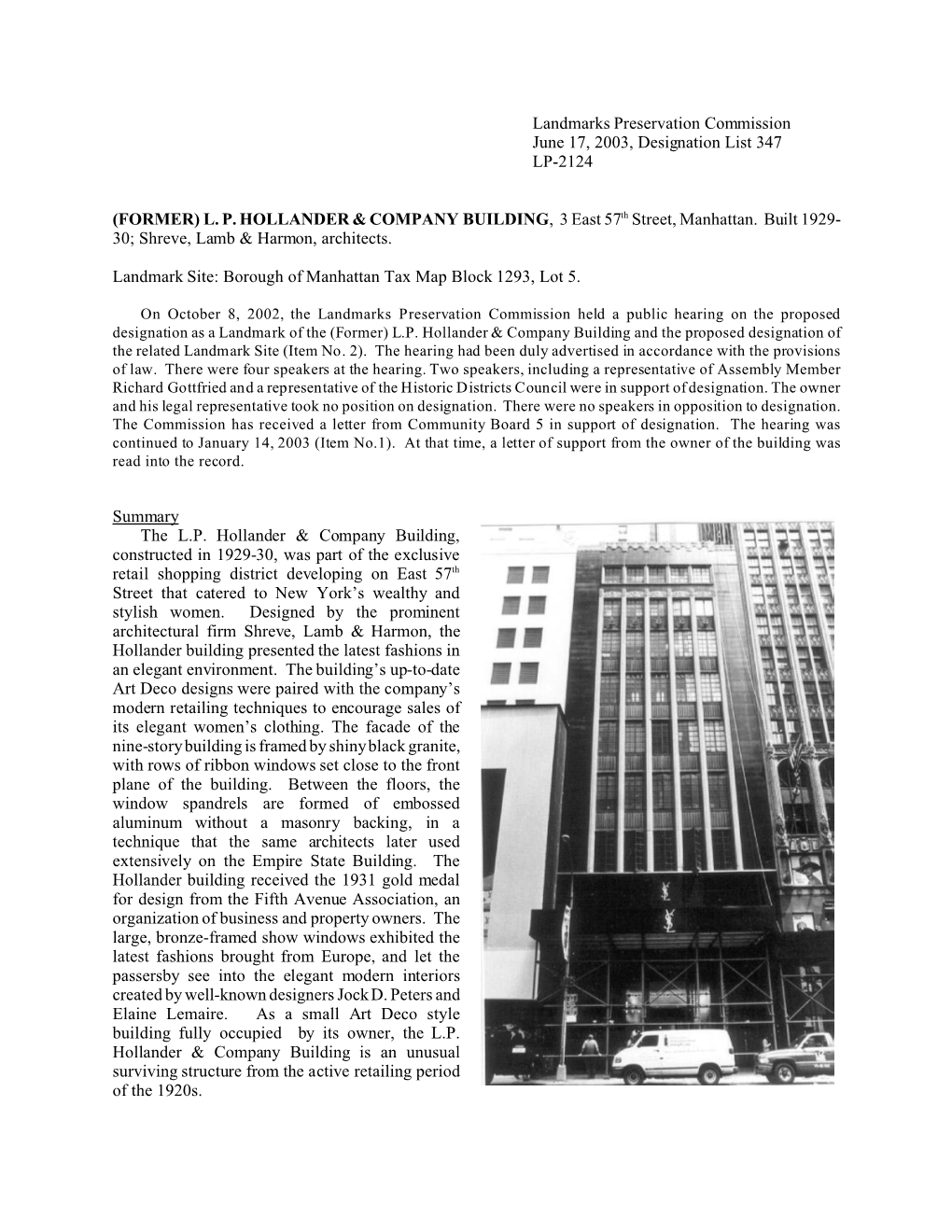 (Former) L. P. Hollander & Company Building Designation Report