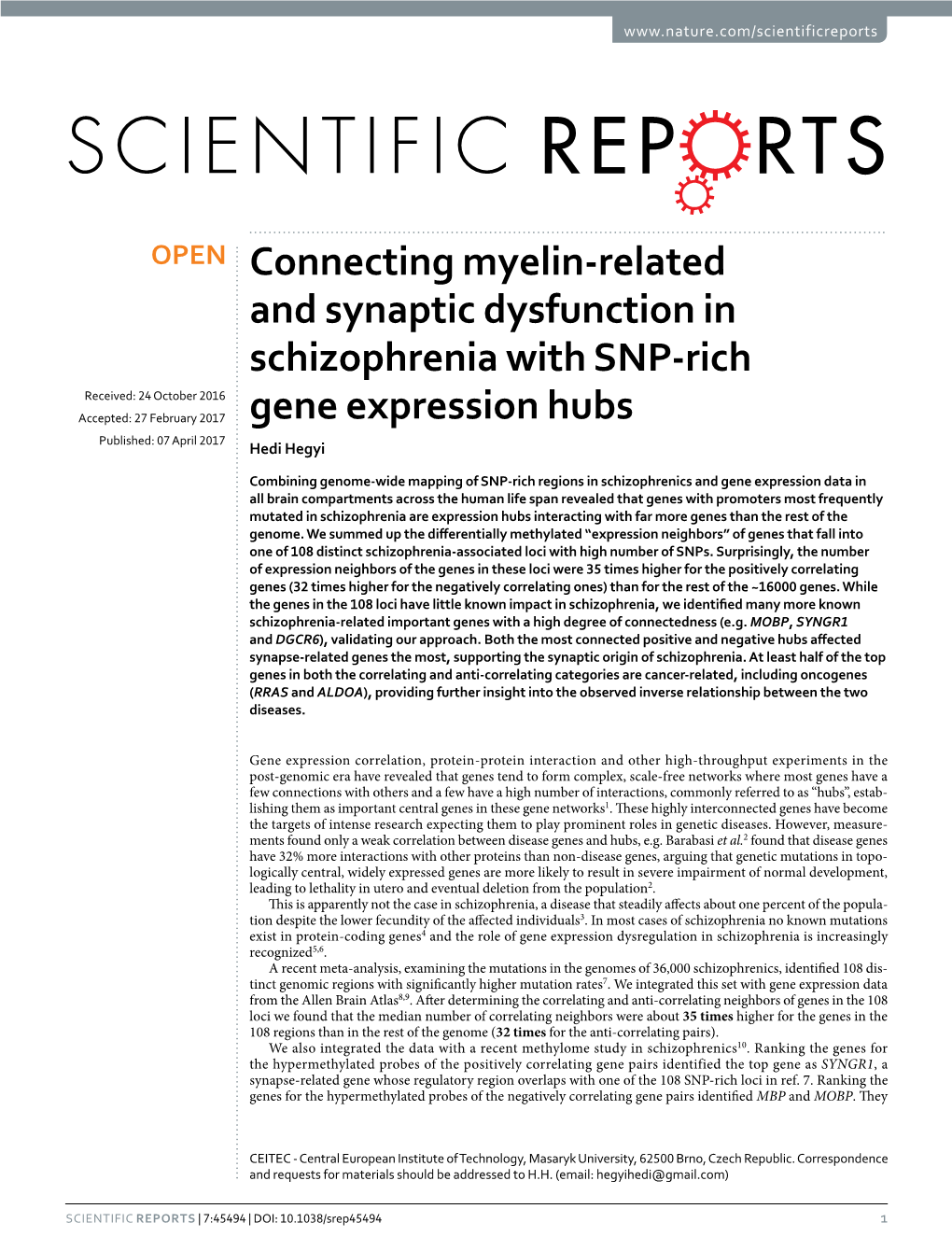 Connecting Myelin-Related and Synaptic Dysfunction In