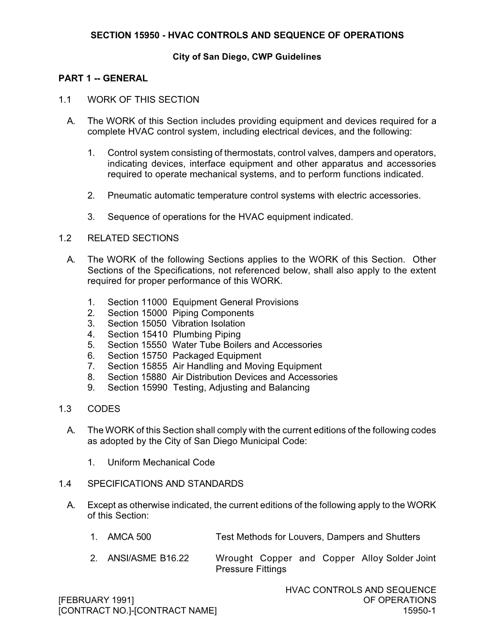 Section 15950 - Hvac Controls and Sequence of Operations