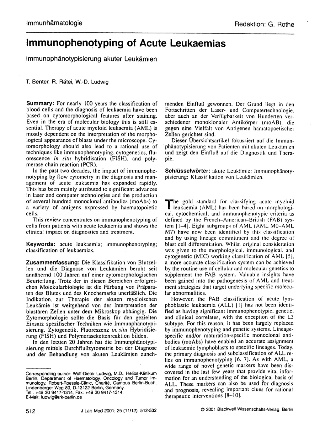 Immunophenotyping of Acute Leukaemias Immunophänotypisierung Akuter Leukämien