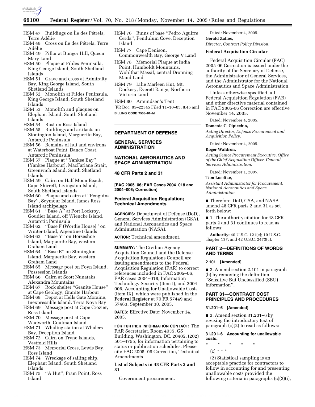 Federal Register/Vol. 70, No. 218/Monday, November 14, 2005