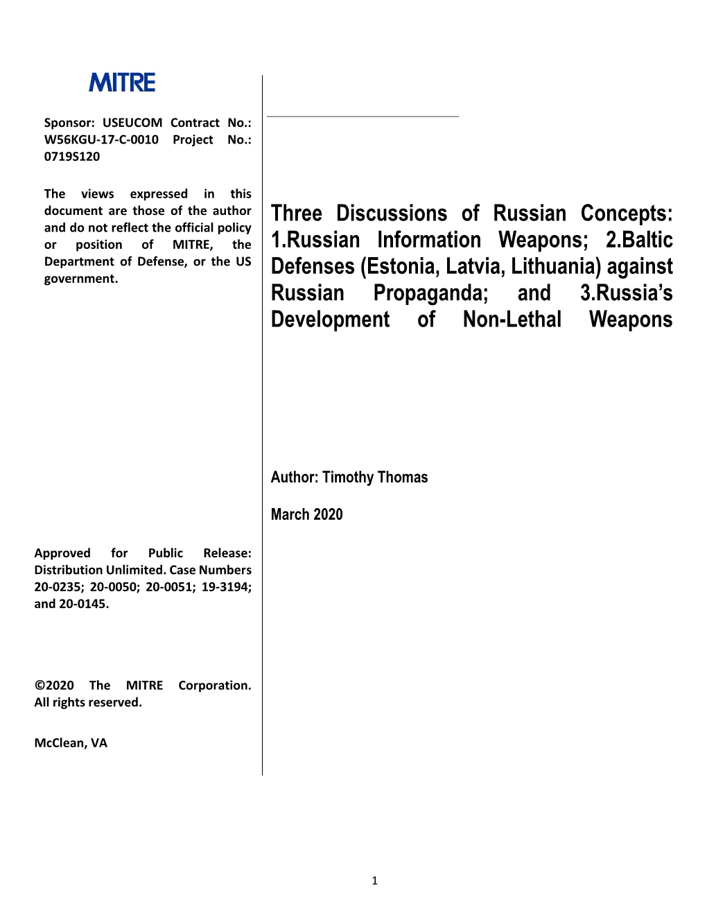 1.Russian Information Weapons; 2.Baltic Department of Defense, Or the US Defenses (Estonia, Latvia, Lithuania) Against Government