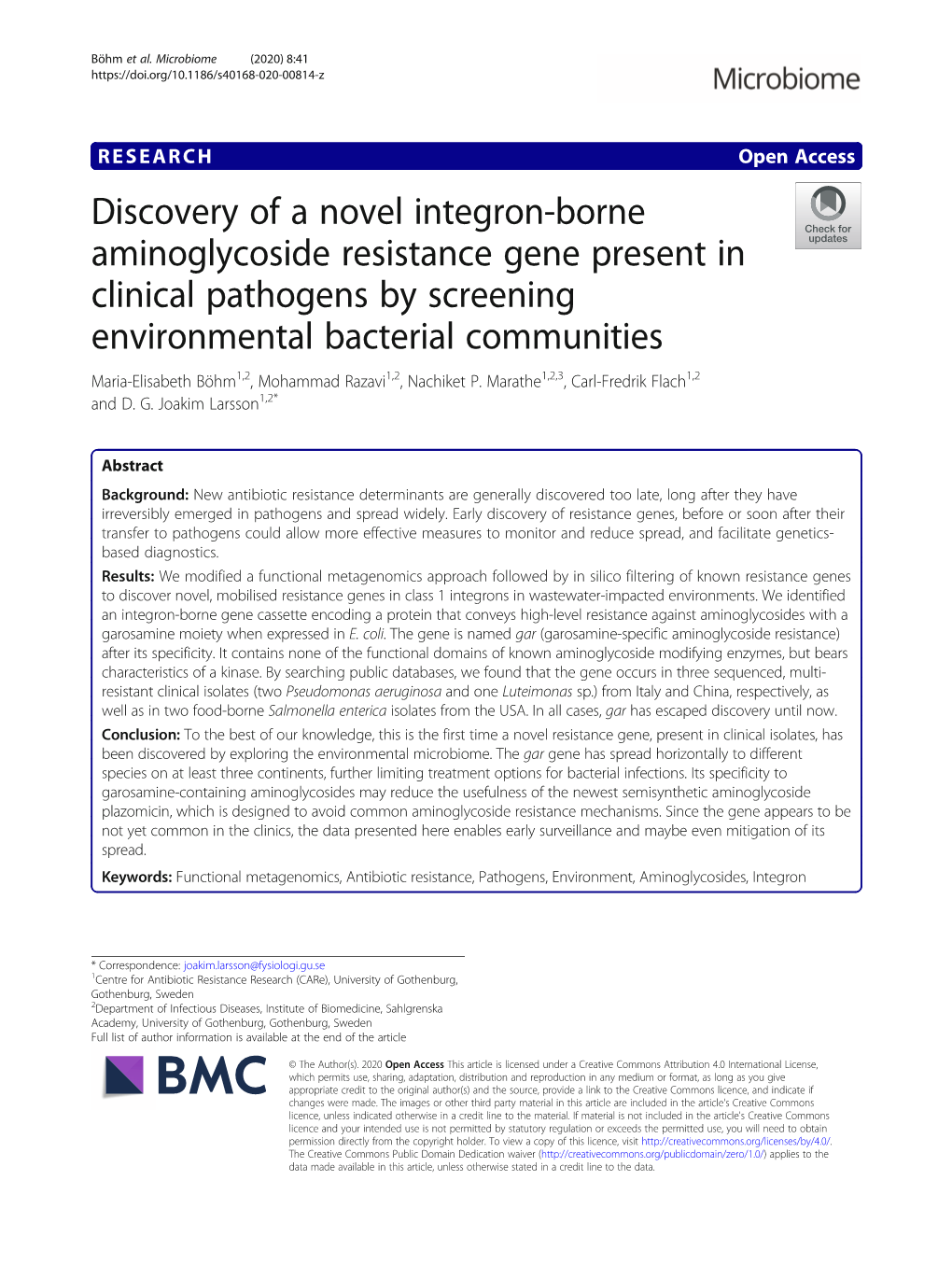 Discovery of a Novel Integron-Borne Aminoglycoside Resistance Gene