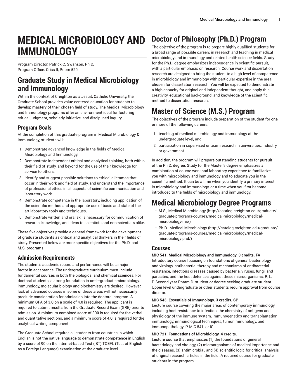 Medical Microbiology and Immunology 1