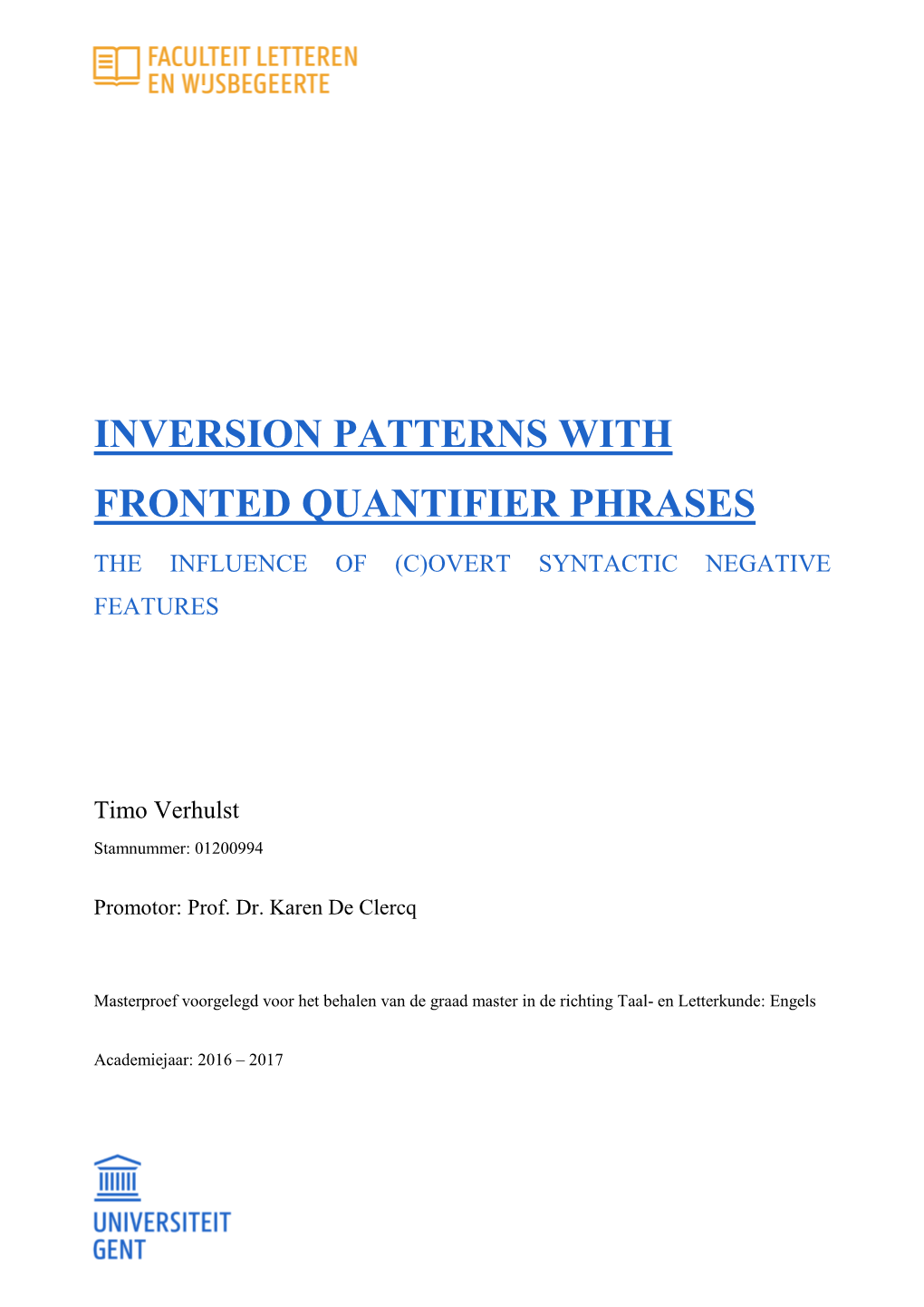 Inversion Patterns with Fronted Quantifier Phrases