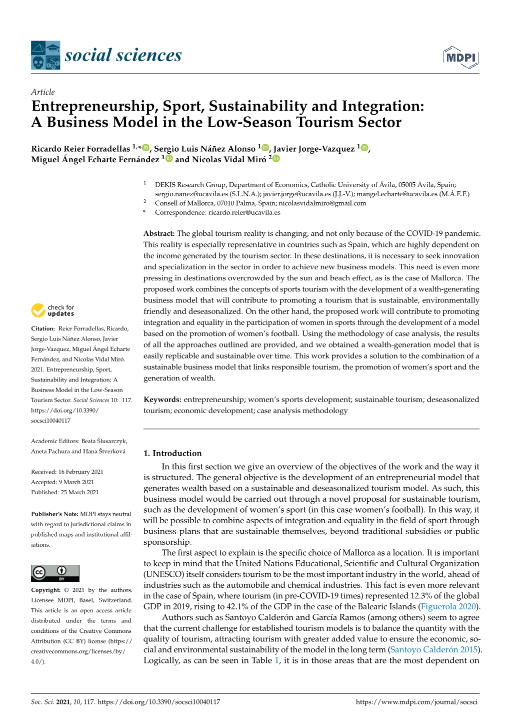 Entrepreneurship, Sport, Sustainability and Integration: a Business Model in the Low-Season Tourism Sector