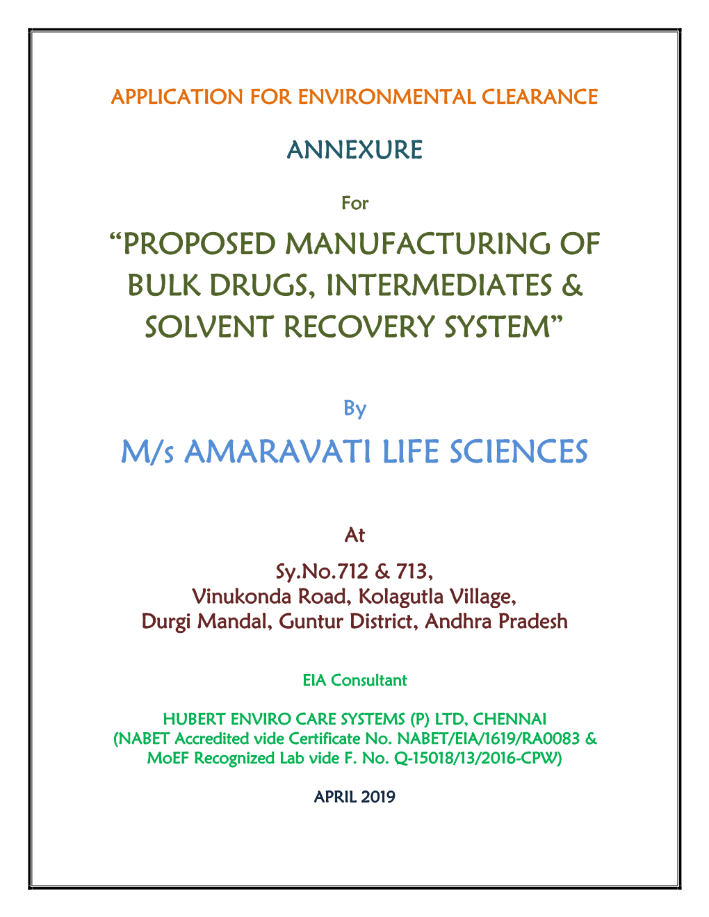 M/S AMARAVATI LIFE SCIENCES