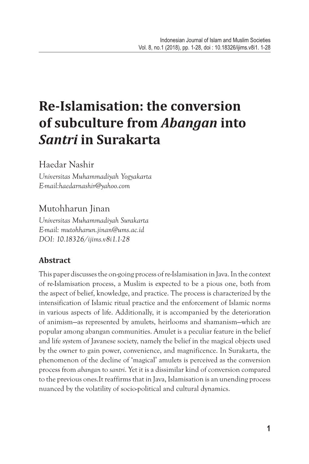 The Conversion of Subculture from Abangan Into Santri in Surakarta