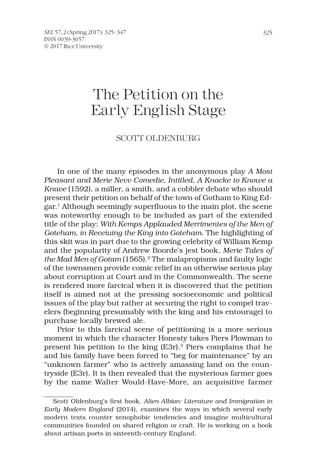 The Petition on the Early English Stage