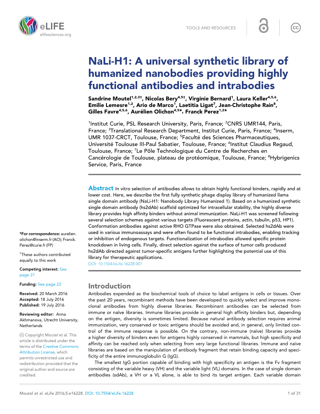 A Universal Synthetic Library of Humanized Nanobodies