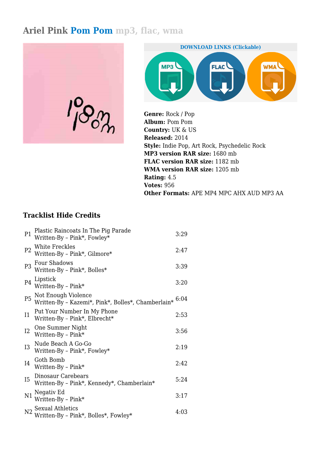 Ariel Pink Pom Pom Mp3, Flac, Wma