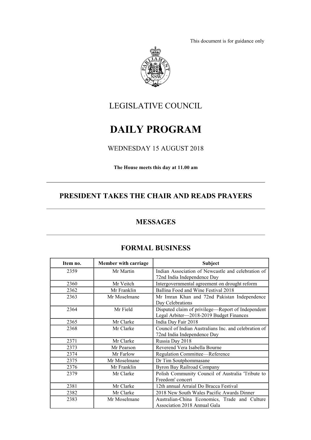 Daily Program