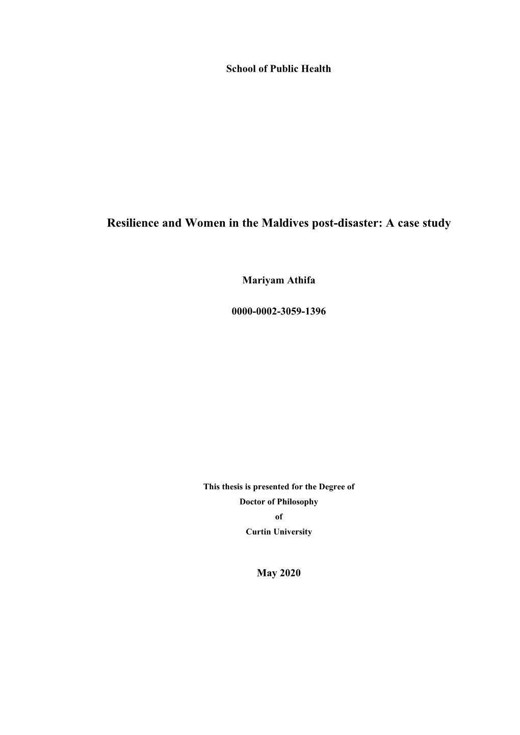 Resilience and Women in the Maldives Post-Disaster: a Case Study